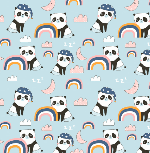 Retalho Tecido Pandas no Azul (50x36cm)