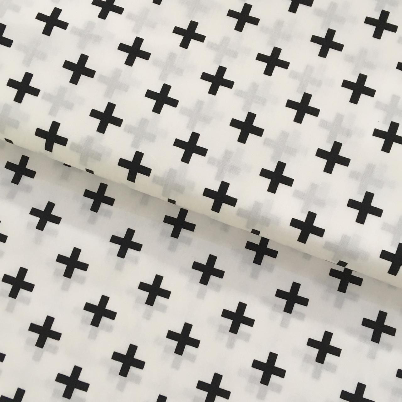 Tecido Monochrome Cross Preto Fd Branco