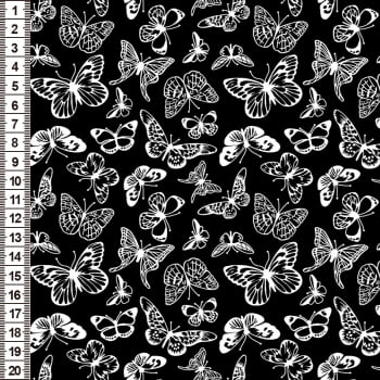 Tecido Tricoline Butterfly Preto (Coleção Monochrome LB)