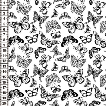 Tecido Tricoline Butterfly Branco (Coleção Monochrome LB)