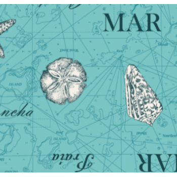 Tecido Tricoline Mapa Var. Caribe (Coleção Areia e Mar)